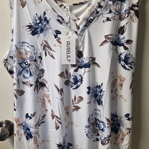 AUSELLY Women's Floral Blouse - White and Blue